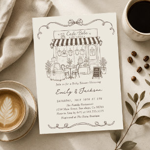 Bebe Cafe Parisian Theme Bow Coffee Baby Shower Invitation