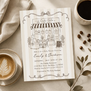 Bebe Cafe Parisian Theme Bow Coffee Baby Shower Invitation