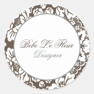 Bebe Le Fleur Brown Damask Chic Round Sticker
