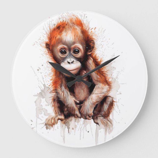 Bebé Orangután Large Clock (Front)