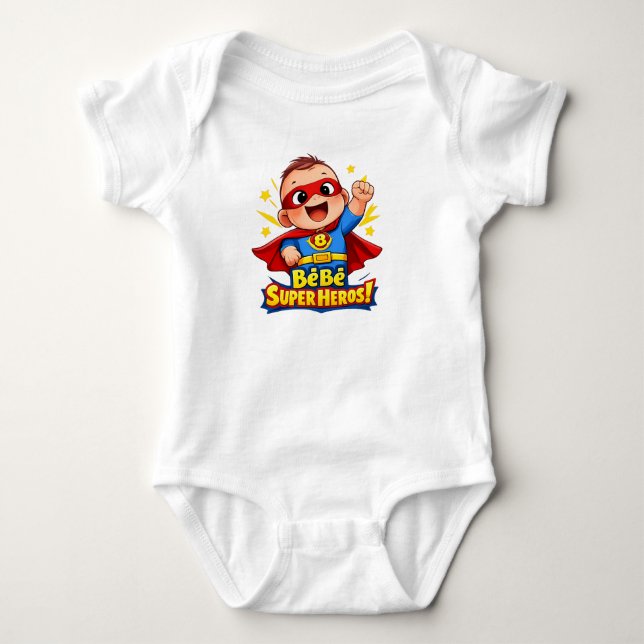Bébé Super Héros Cute Baby Superhero Illustration Baby Bodysuit (Front)