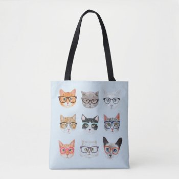 Because Cats Text Editable Hipster Cats In Glasses Tote Bag by arncyn at Zazzle
