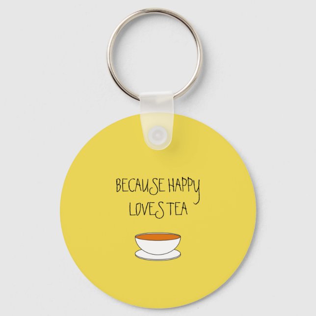 Because happy loves tea slogan, Japanese-style cup Keychain (Front)
