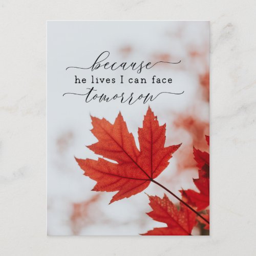 Because He Lives I Can Face Tomorrow Hymn  Postcard