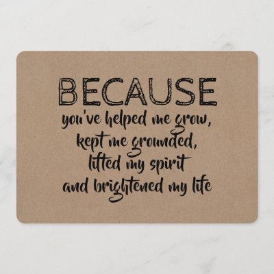 Because you brightened my life BRIDESMAID CARD