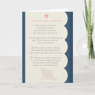 Because You Loved Me poem Cat Sympathy Card