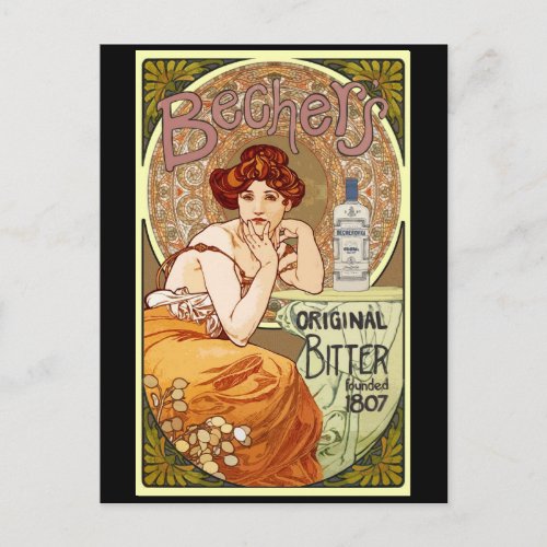 Bechers Bitter _ Alfons Mucha Art Nouveau Postcard