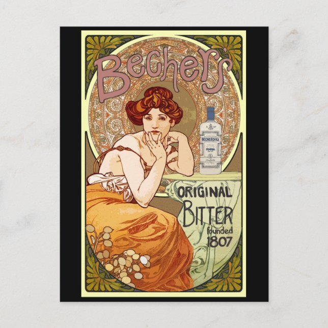 Bechers Bitter - Alfons Mucha Art Nouveau Postcard (Front)