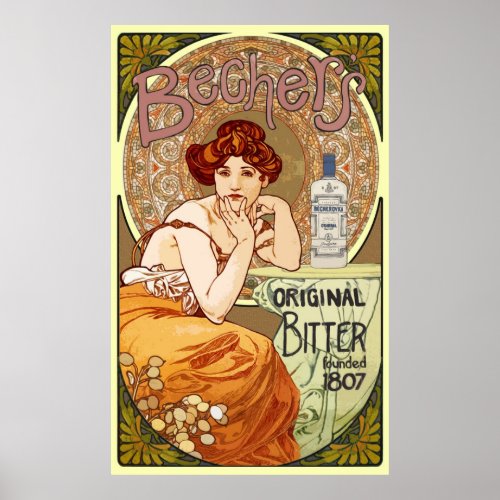 Bechers Bitter alfons Mucha  Art Nouveau Poster