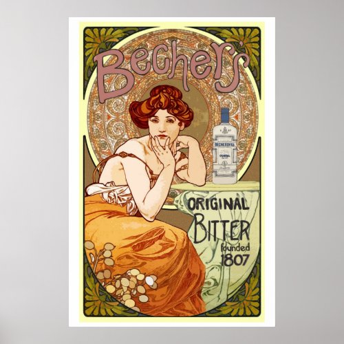 Bechers Bitters 1807 Art Nouveau  Poster