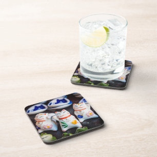 Beckoning cat figurines beverage coaster