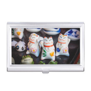 Beckoning cat figurines business card case