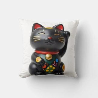 beckoning cat: Japanese-Inspired Art Throw Pillow