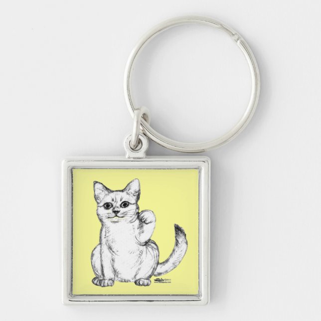 Beckoning Kitty Cat Maneki Neko Keychain (Front)