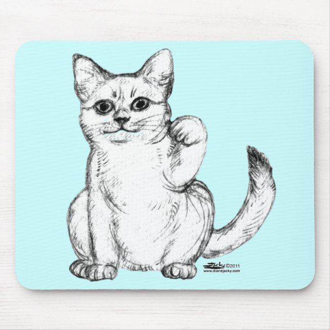 Beckoning Kitty Cat Maneki Neko Mouse Pad (Front)