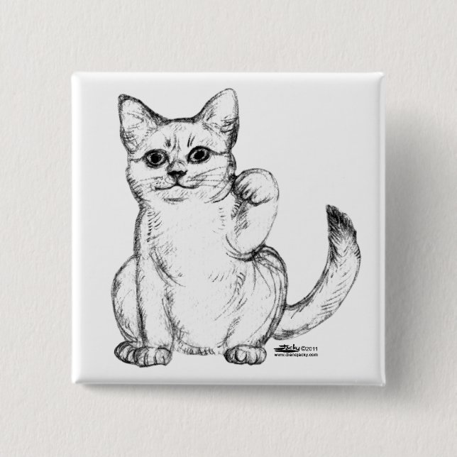 Beckoning Kitty Cat Maneki Neko Pinback Button (Front)