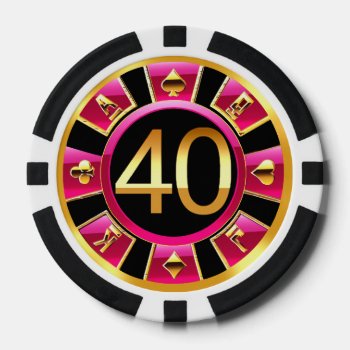 Becky's 40th Bday Fuchsia Black Poker Chip by glamprettyweddings at Zazzle