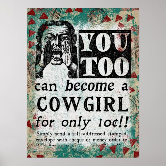 Become A Cowgirl Poster - Funny Vintage Ad (Front)