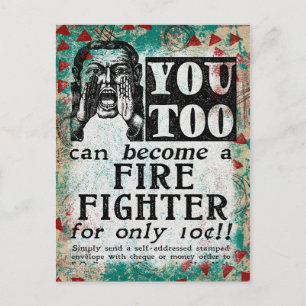 Become A Fire Fighter - Funny Vintage Ad Postcard