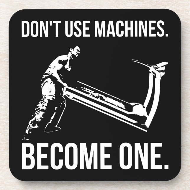 Become A Machine - Cartoon, Strongman, Treadmill Drink Coaster (Front)