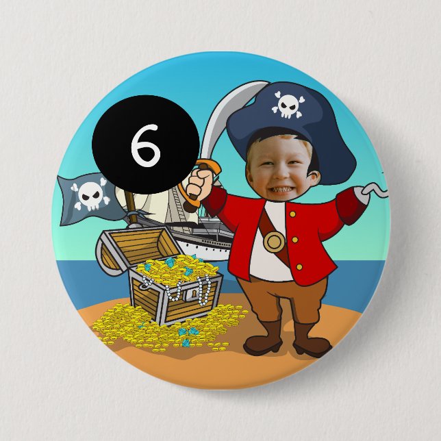 Become A Pirate Birthday Photo Button (Front)