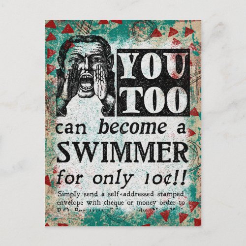 Become A Swimmer _ Funny Vintage Ad Postcard