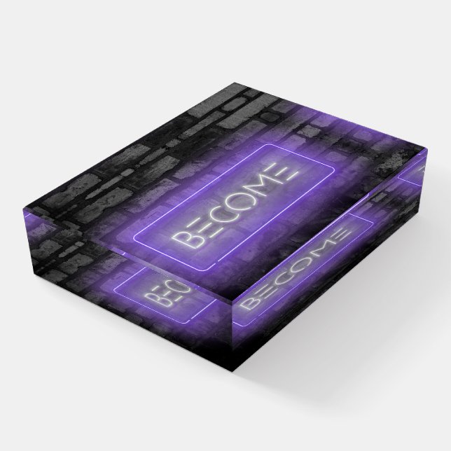 BECOME Purple Neon Sign Paperweight (Angled)