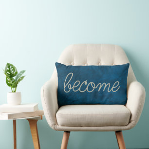 BECOME Rope Text on Blue Leather Lumbar Pillow