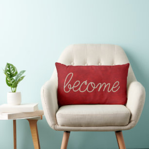 BECOME Rope Text on Red Leather Lumbar Pillow