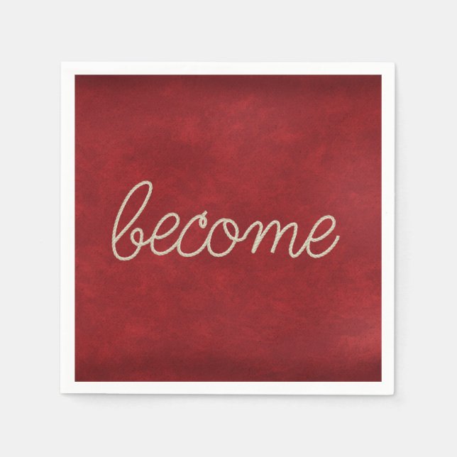 BECOME Rope Text on Red Leather Napkins (Front)