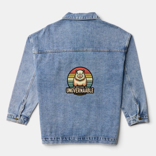 Become Ungovernable Baby Moo Deng Funny Saying Lon Denim Jacket (Back)
