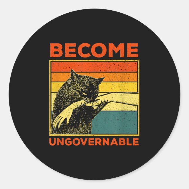 Become Ungovernable - Black Cat Biting Hand Funny  Classic Round Sticker (Front)