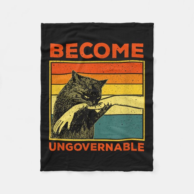 Become Ungovernable - Black Cat Biting Hand Funny  Fleece Blanket (Front)