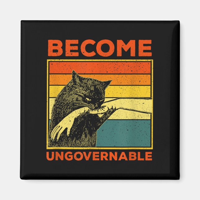 Become Ungovernable - Black Cat Biting Hand Funny  Magnet (Front)