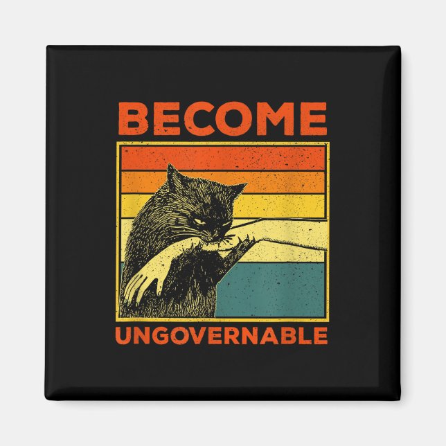 Become Ungovernable - Black Cat Biting Hand Funny  Magnet (Front)