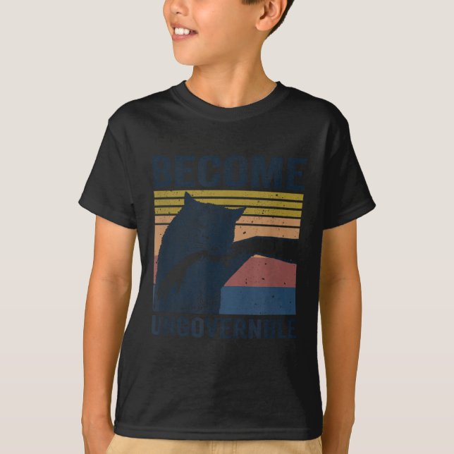 Become Ungovernable - Black Cat Biting Hand Funny  T-Shirt (Front)