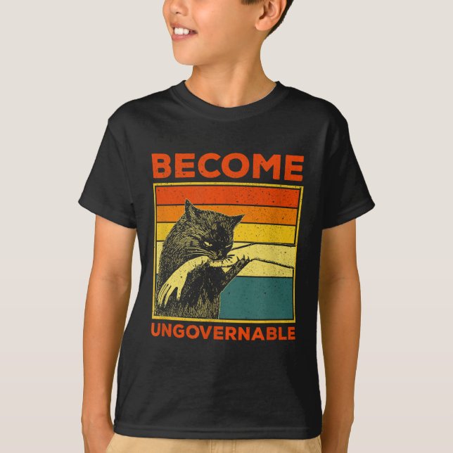 Become Ungovernable - Black Cat Biting Hand Funny  T-Shirt (Front)