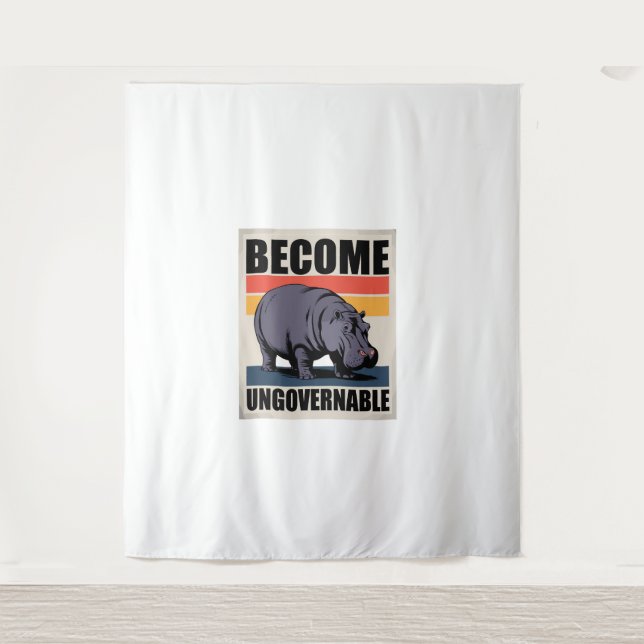 Become Ungovernable Funny Baby Hippo Moo Deng Long Tapestry (Front)