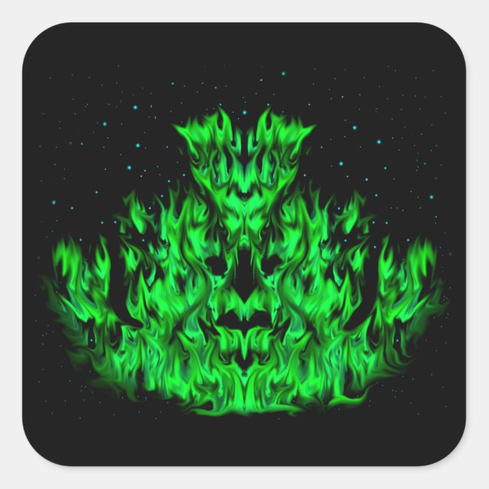 Becomes green flame monster at the starlit sky square stickers