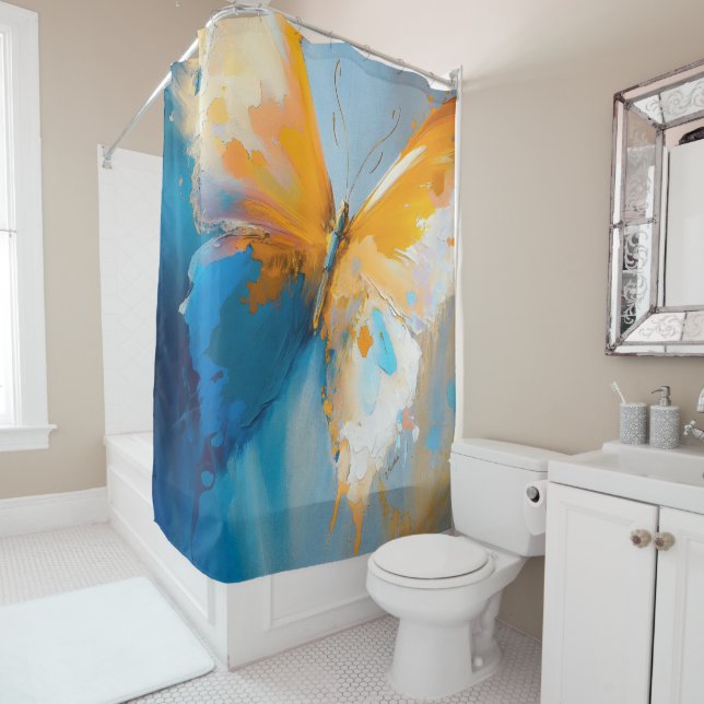 Becoming Light – Abstract Butterfly In Motion Shower Curtain (In Situ)