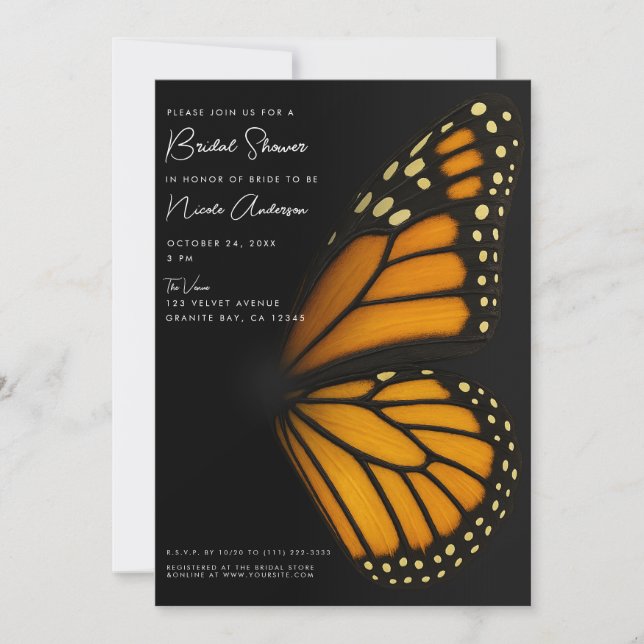 Becoming Mariposa Monarch Butterfly Bridal Shower Invitation (Front)