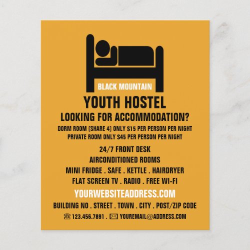 Bed Logo Hostel Accommodation Advertising Flyer