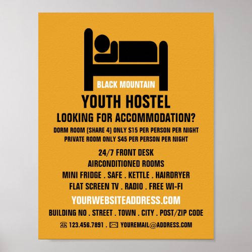 Bed Logo Hostel Accommodation Advertising Poster