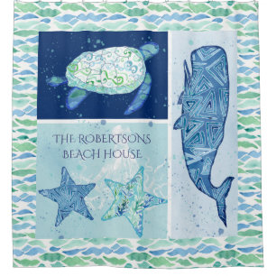Bed n Breakfast Beach Ocean Whale Starfish Turtle Shower Curtain