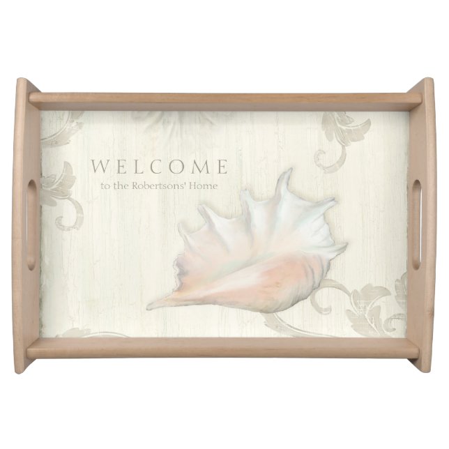 Bed n Breakfast Welcome Guests Beach Ocean Shells Serving Tray (Front)