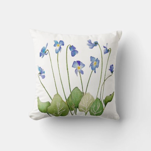 Bed of Dainty Lavender Blue Violets Throw Pillow