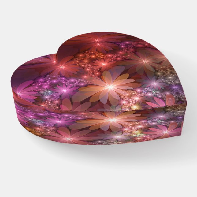 Bed Of Flowers Colorful Abstract Fractal Art Heart Paperweight (Angled)