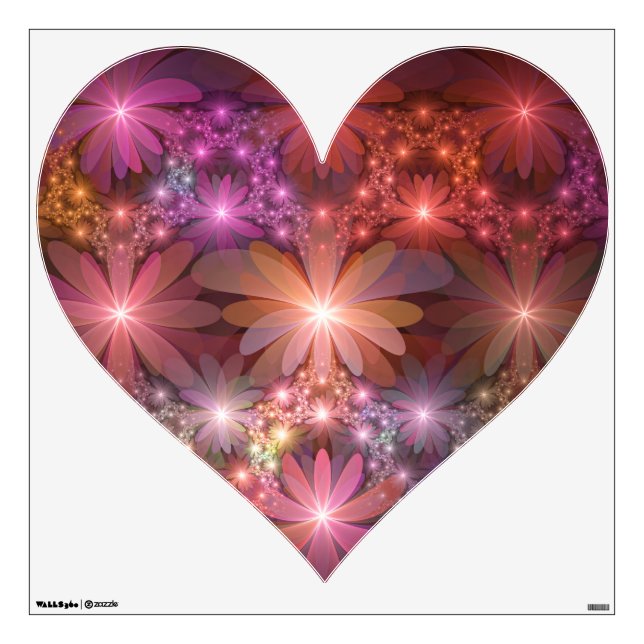 Bed Of Flowers Colorful Abstract Fractal Art Heart Wall Decal (Front)