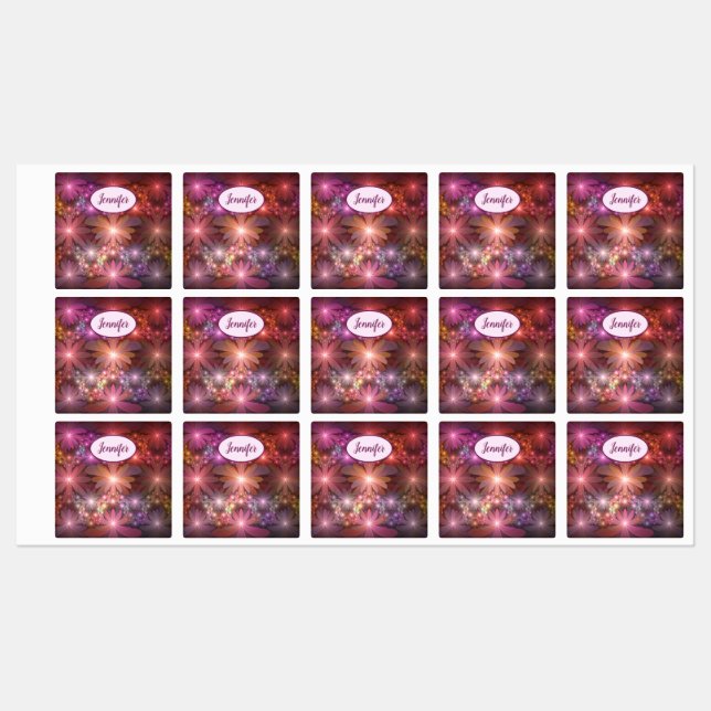 Bed Of Flowers Colorful Abstract Fractal Art Name Labels (Sheet)