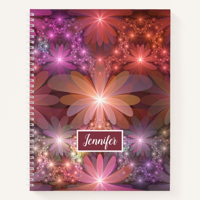 Bed Of Flowers Colorful Abstract Fractal Art Name Notebook (Front)